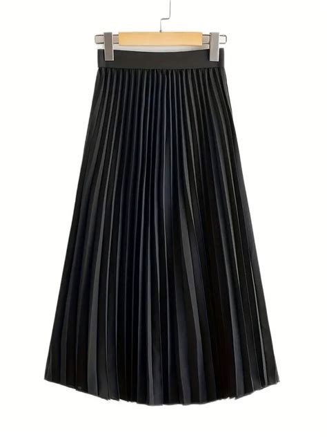 Solid Pleated Skirts Elegant High Waist Summer Midi Skirts Temu