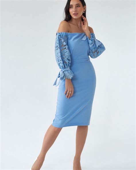 Голубое платье футляр Эсна 001 - салон авторских платьев Ольги Гринюк