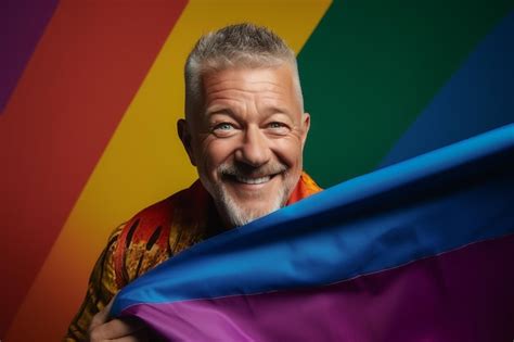 Foto Expresiva Del Orgullo De Un Hombre Gay Con Una Bandera Del Arco Iris Fondo De Pantalla Del