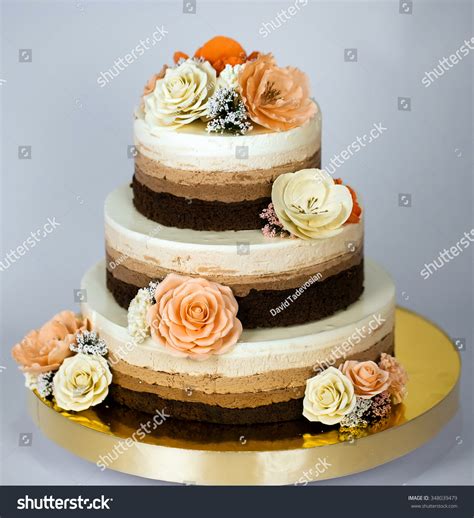 Naked Cake Wedding Rustic Cake Flowers Stock Photo Shutterstock