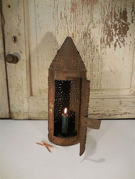 Aafa Early Pierced Punched Tin Candle Lantern Primitive Tin Barn