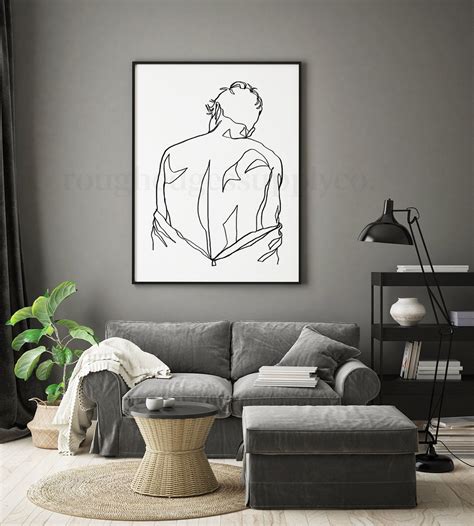 Abstract Male Figure Line Art Nude Line Drawing Naked Man Etsy