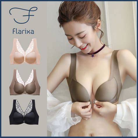 Flarixa Seamless Front Buckle Bra Lace Beautiful Back Sexy Lingerie For Women Soft And