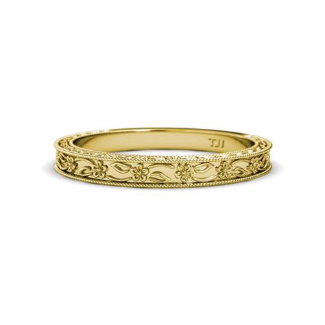 Florie Floral Engraved Womens Wedding Band Stackable With Milgrain Work