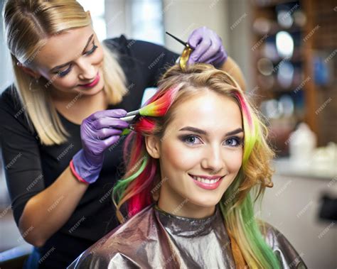 Premium Photo A Young Beautiful Woman Is Receiving A Hair Coloring Service At The Beauty Parlour