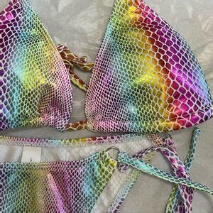 Pretty Woman Boutique Swim Holographic Snake Print Triangle Halter Cheeky Bikini Set Poshmark