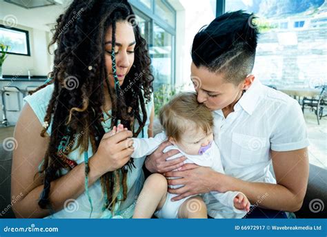 Lesbian Couple With Their Baby Stock Image Image Of Hair Length