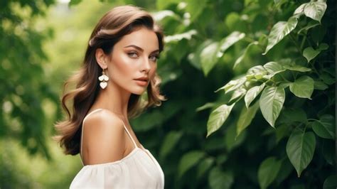 Premium Photo Portrait Of Beautiful Woman Fashion Model Brunette Hair Wear White Dress