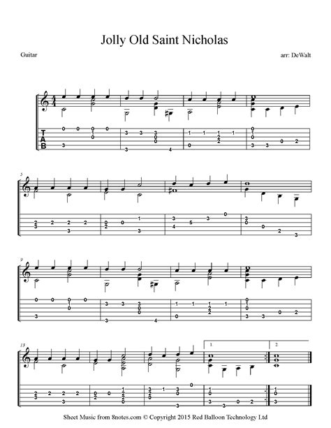 Jolly Old Saint Nicholas Sheet Music For Guitar 8notes