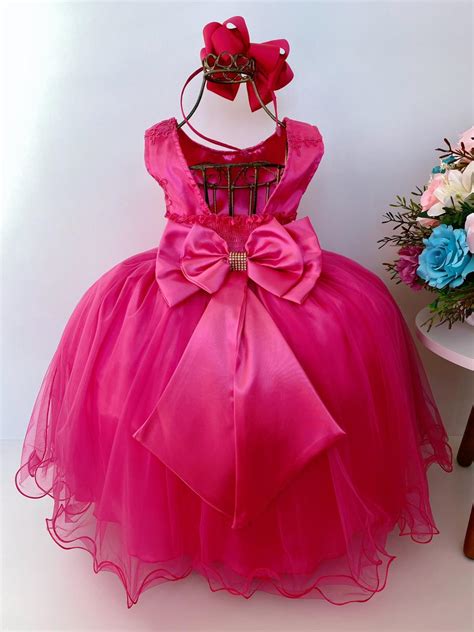 Vestido Infantil Pink Renda Cinto Pérolas e Strass Rosa Charmosa Atacado