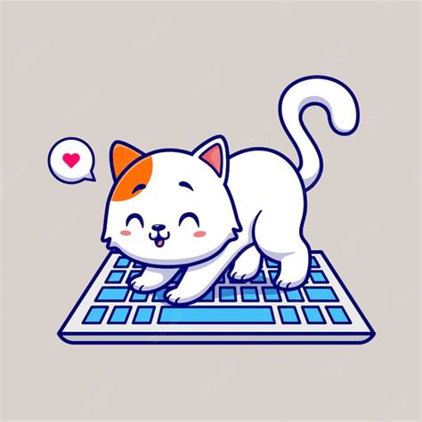 Cute Cat Playing on Keyboard Computer Cartoon Vector Icon