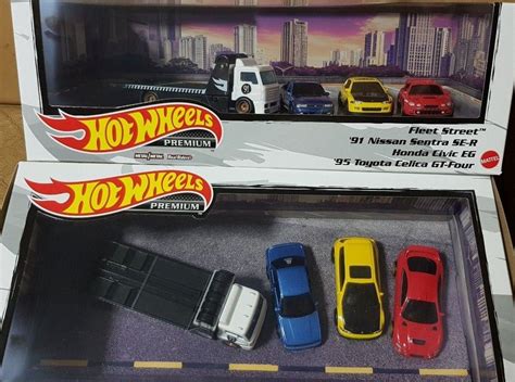 Hotwheels Premium Jdm Set Fleet Street Nissan Honda Toyota Hot Wheels Transporter Hobbies