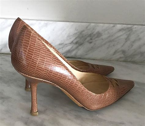 Jimmy Choo Size 36 6 Tan Nude Lizard Embossed Peek A Boo Stilettos