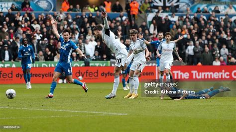 Liam Cullen Of Swansea City Scores A Goal During The Sky Bet News