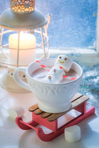 Premium Photo Happy Marshmallows Snowman For Christmas In Hot Chocolate