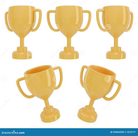 Cartoon Winner Cup Set In Different Positions Trophy Awards D