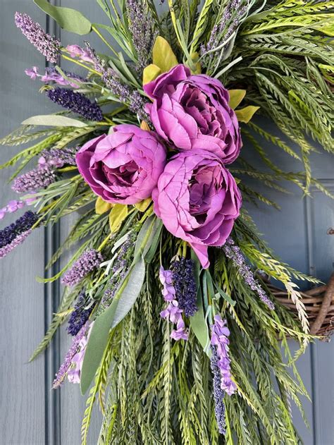 Purple Peony Lavender Wreath Peony Wreath Year Round Wreath Double