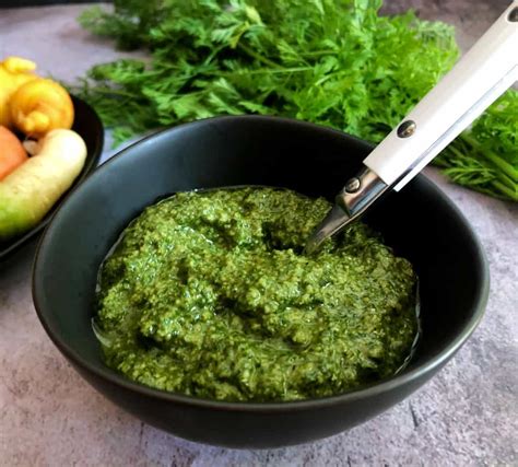 Carrot Greens Pesto No Waste Recipe Carrot Tops Emilyfabulous