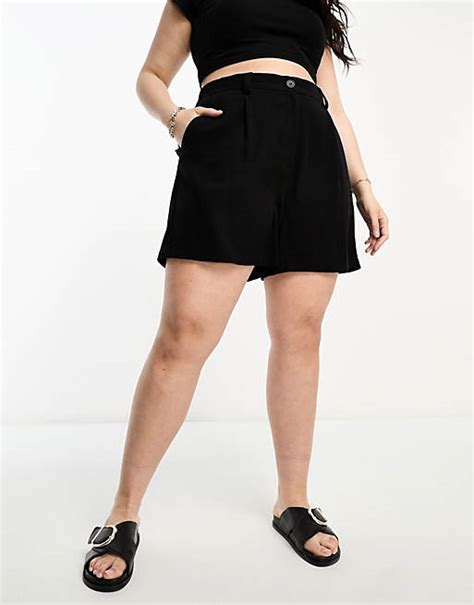 Asos Design Curve Dad Short With Linen In Black Asos