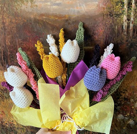 Lavender Tulip Crocheted Bouquet Crochet Flower Bouquet Etsy