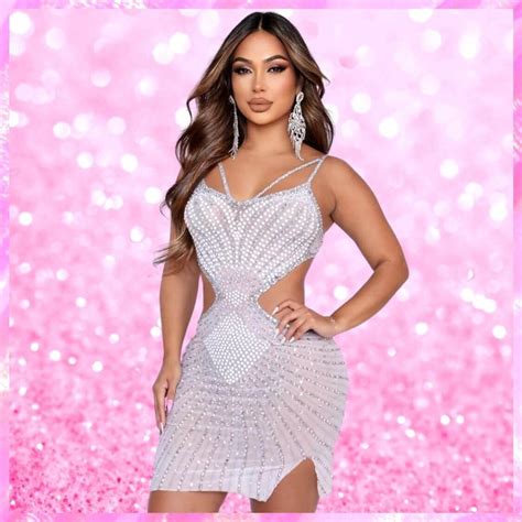 Victoria Rhinestone Mesh Party Dress In White Pink Sugar Bikini