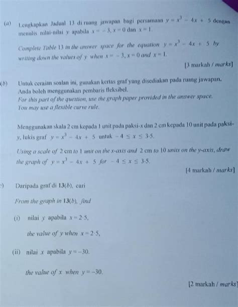 a Lengkapkan Jadual 13 diruang jawapan bagi persamaan y=x3-4x+5 dengan ...