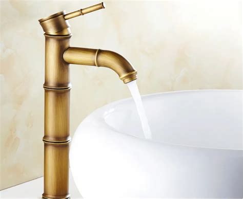 Fancy Basin Faucet Tap Mixer Hot And Cold Bamboo Spout 12 Inch Height Brown Antique Colour At Rs