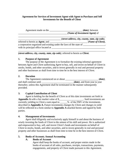agreement  services  investment agent  agent  purchase