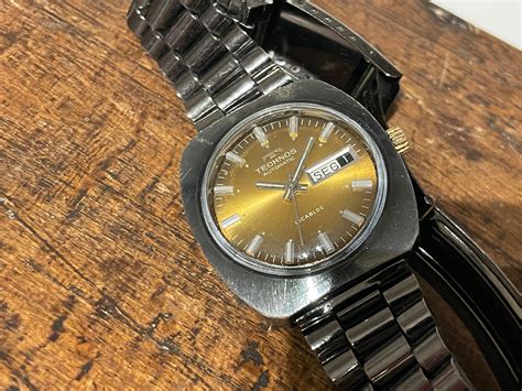 Technos Vintage Automatic Diver Watch Day Date Gold Dial Eta 2789 Etsy