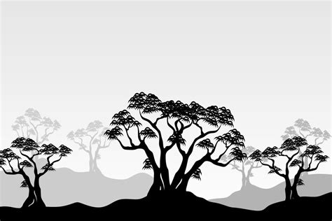 paisaje panorámico de silueta de árbol de mangle en blanco y negro