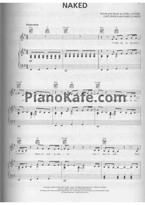 НОТЫ Avril Lavigne Naked ноты для фортепиано гитары голоса PianoKafe
