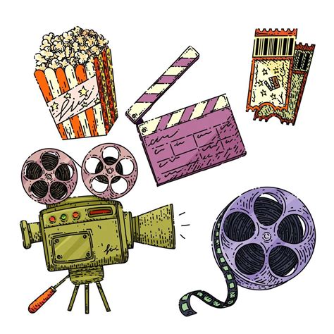 Cinema Movie Set Sketch Hand Drawn Vector Vector Art At Vecteezy