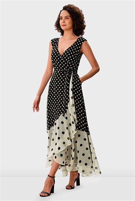 Shop Mixed Polka Dot Print Georgette Wrap Dress Eshakti