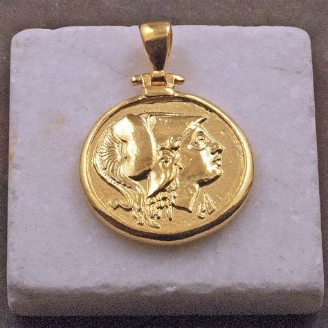 Greek Coin Gold Necklace, Goddess Athena Ancient Greece Coin Pendant