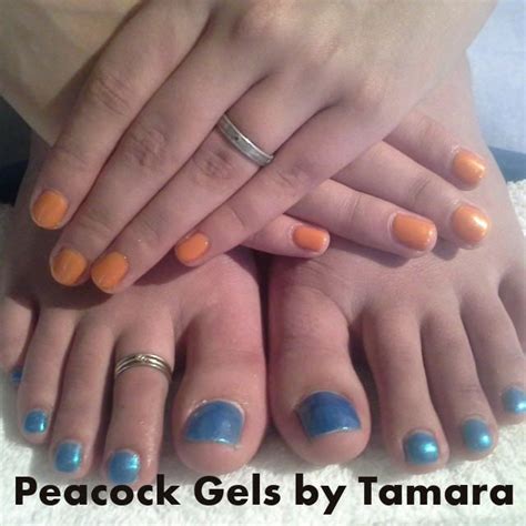 Orange Gelish Manicure And Blue Polish Pedicure Nail Art