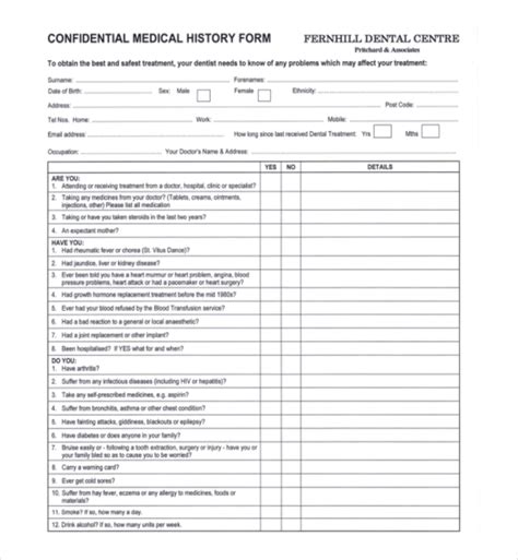 Printable Medical History Form For Dental Office Printable Forms Free