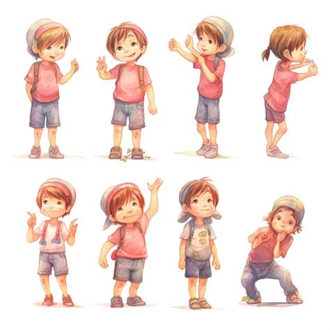 Premium Ai Image Cartoon Of A Boy And Girl In Different Poses Generative Ai