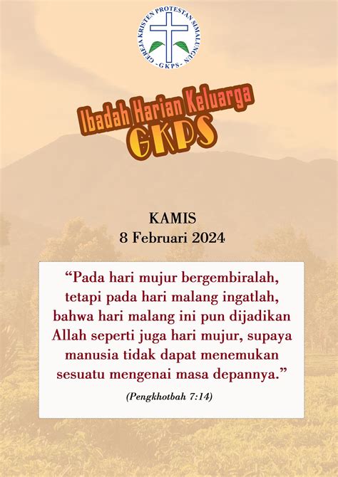 Ibadah Harian Keluarga Gkps Kamis 8 Februari 2024 Gkps