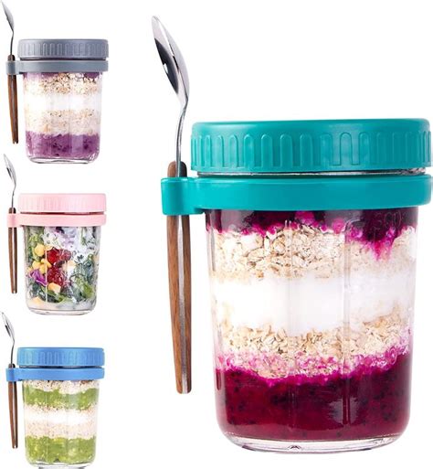 Overnight Oats Containers With Lids And Spoon 4 Pack Mason Jars For