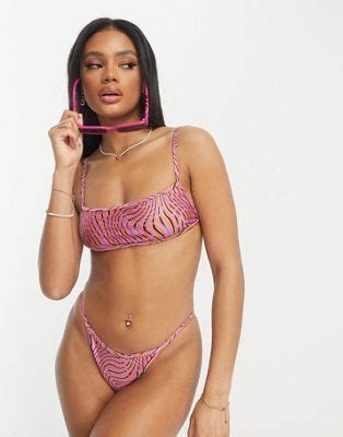 Collusion Top Bikini Rosa Con Stampa Astratta Asos
