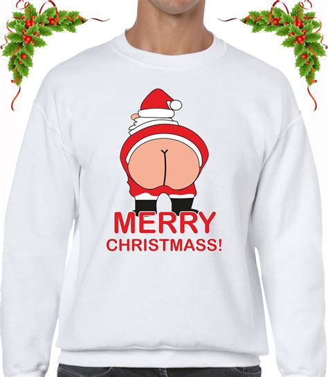 Merry Christmas Ass Jumper Sweater Funny Rude Santa Joke Xmas Design Unisex Top Ebay Uk