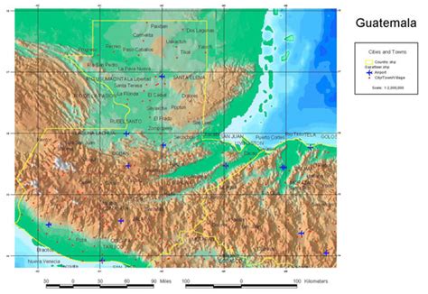 Guatemala Cities And Town Detailed Topographical Map Cities And Town