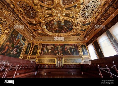 Frescoes And Stucco In The Senate Hall Sala Del Senato Doges Palace