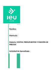 Actividad de Aprendizaje 6 Costos Presupuestos y Fijación de Precios