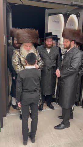 Krula Rebbe Affixing The Mezuzah At The Brand New Alef Judaica In