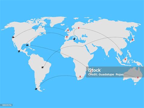 Ilustración De Mapa Mundial De Rutas De Vuelo Y Punto De Llegada Y Más