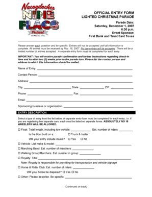 Fillable Online Local Aaca Official Entry Form Lighted Christmas Parade