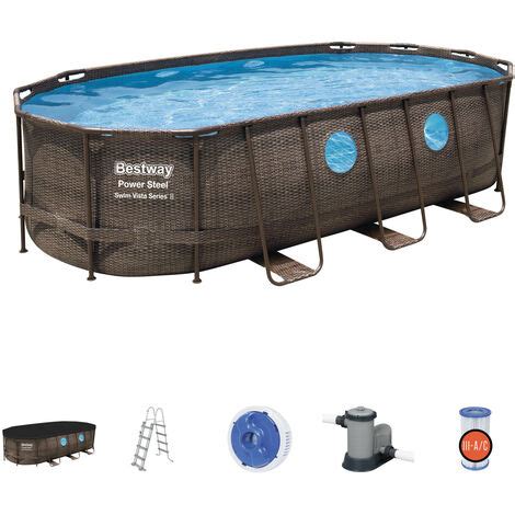 Piscina Fuori Terra Bestway Power Steel Ovale Effetto Rattan