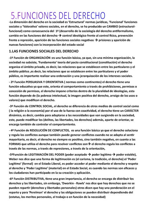 5 Funciones DEL Derecho La dimensión del derecho en la sociedad es