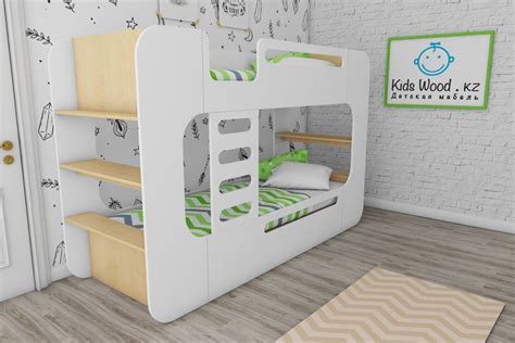 Купить двухъярусную кровать с полками из фанеры в Алматы под заказ от ...